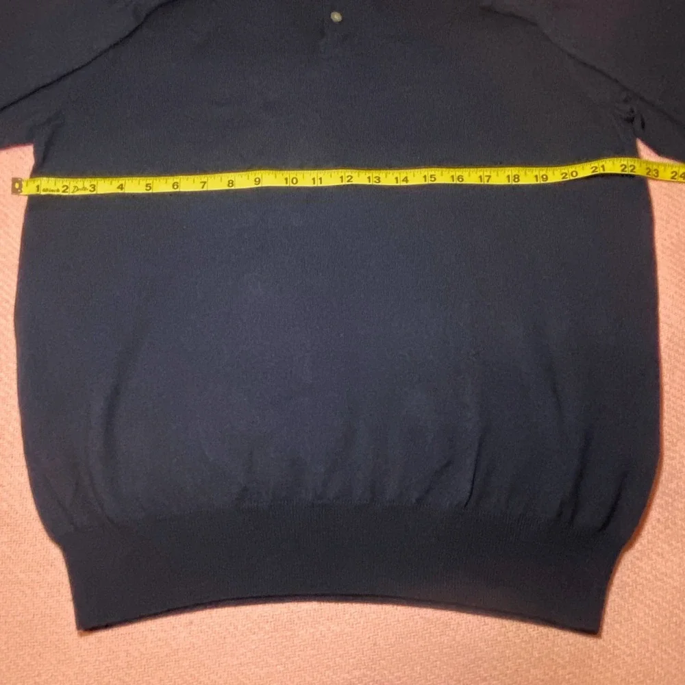 Peter Millar Mens Navy Blue Merino Wool Silk Long Sleeve Polo Sweater Size L